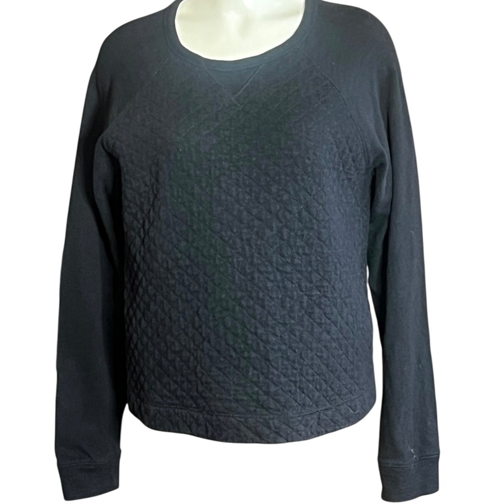 rag bone JEAN Quilted Crewneck Sweatshirt Black‎ Long Sleeve Raglan Pullover L